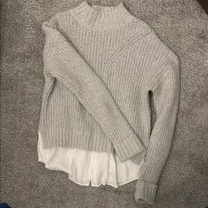 Gray Oxford Sunday Knit Sweater with White Layered Detail
